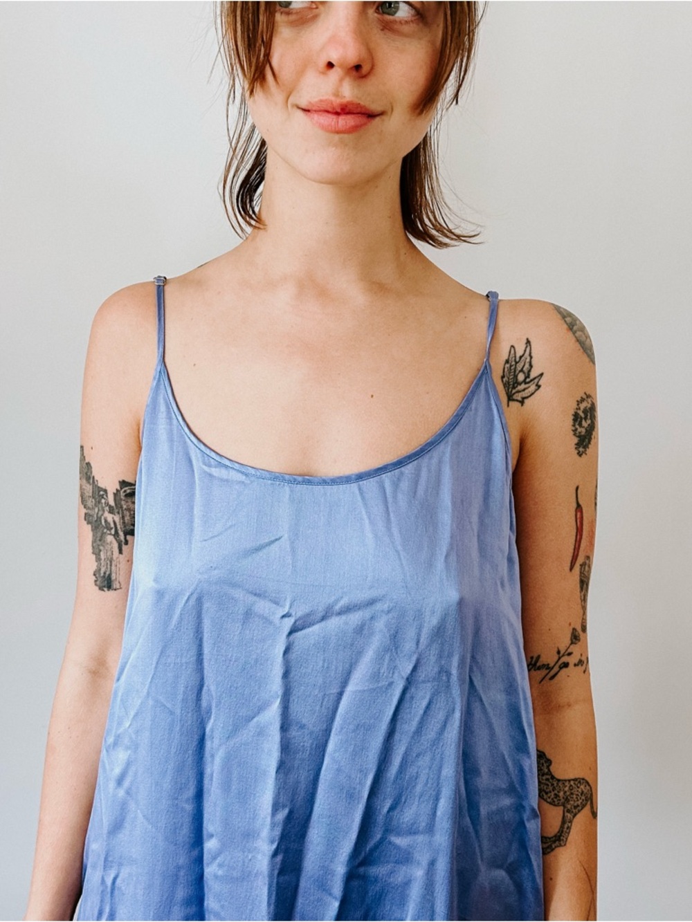 Light Blue Ombre Slip Midi Dress with Spaghetti Straps - Picture 5 of 6
